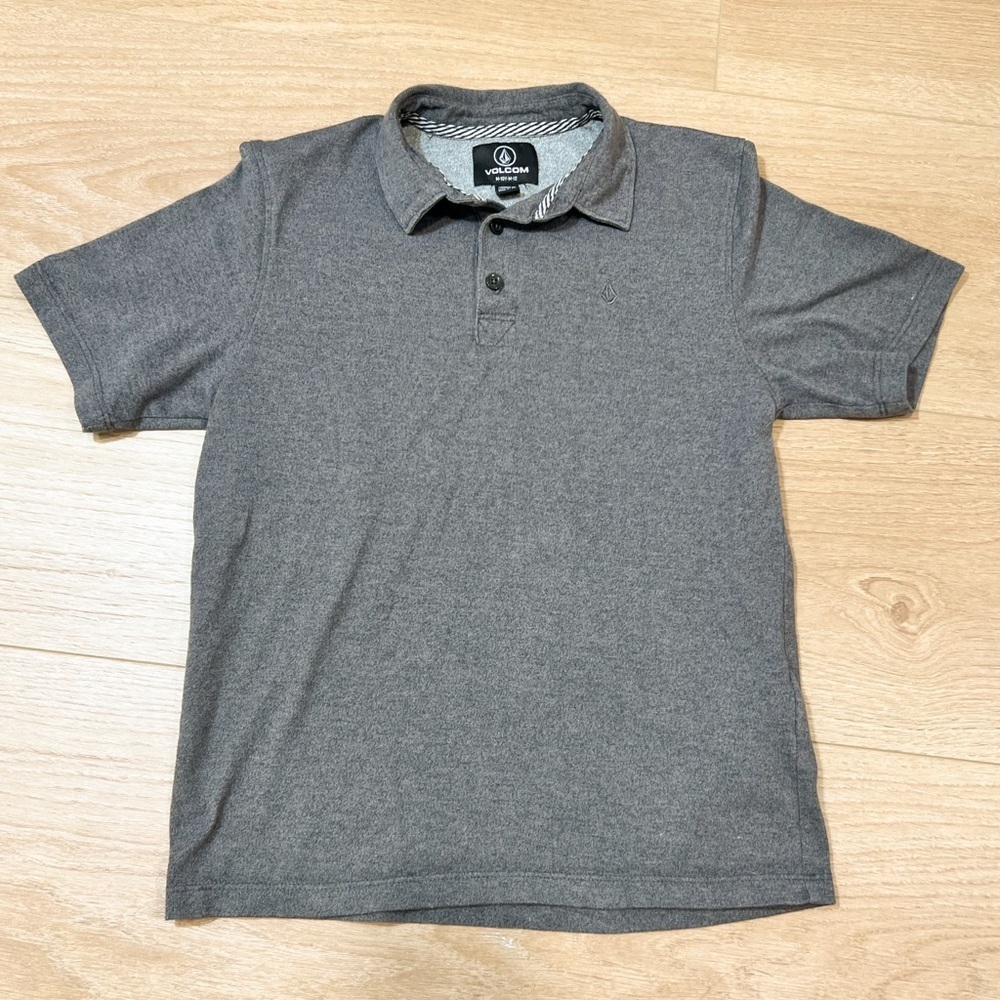 Volcom Charcoal Golf Polo kids short sleeve boys Shirt M 10/12 button up front